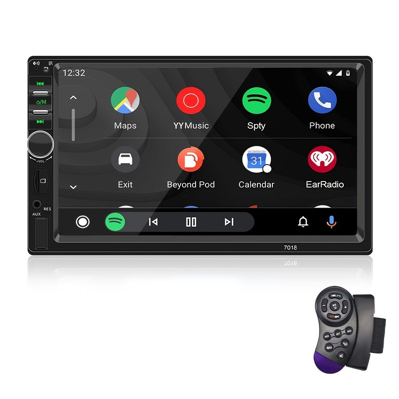 Car MP5 radio with CarPlay and AndroidAuto support, 7-inch HD touch screen, MirrorLink connection for phone mirroring, GPS navigation, wireless multimedia player, optional reverse camera