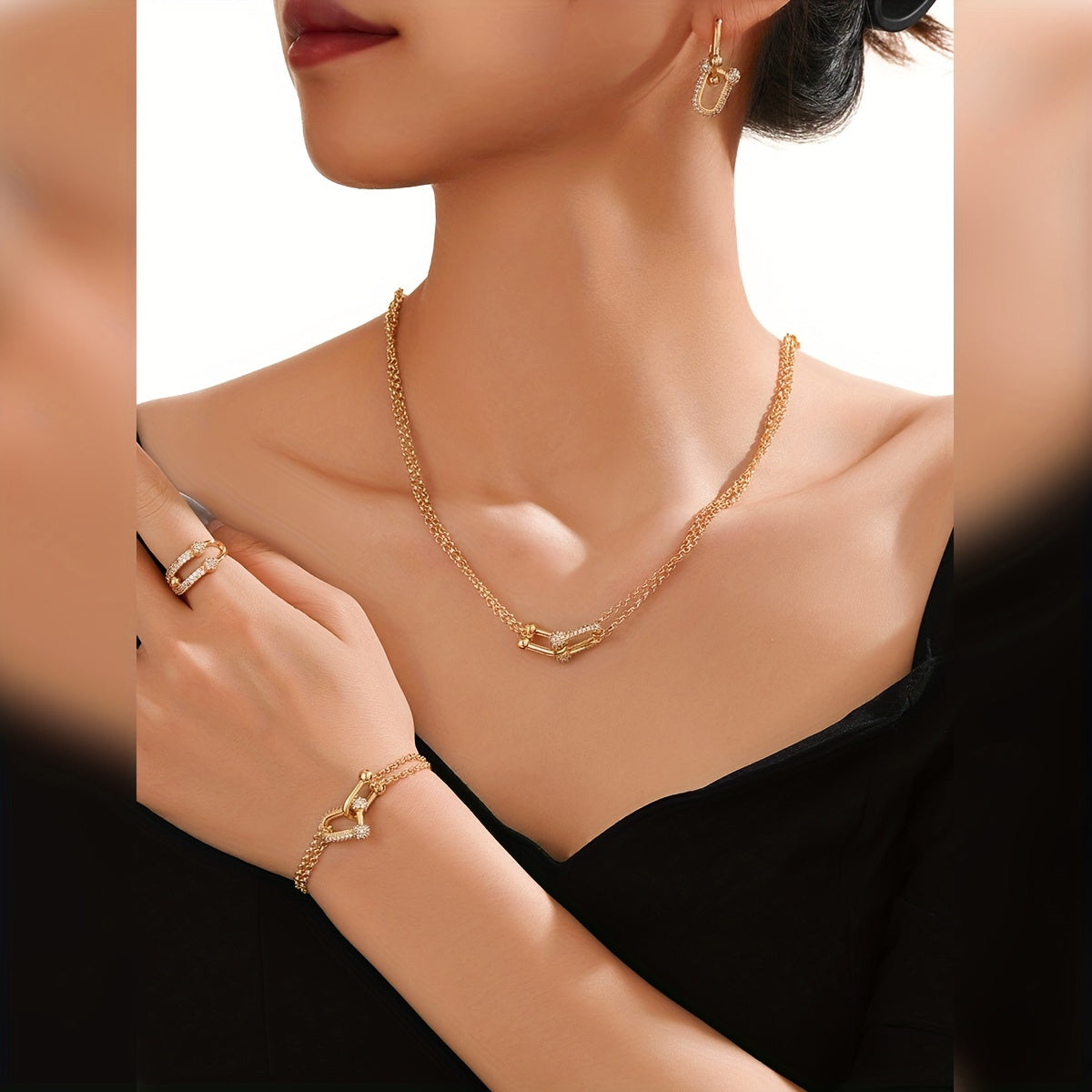 MEIZ Elegant Women's Fashion Jewelry Set - 18K Golden Plated Copper with Synthetic Zirconia, Featuring Sexy & Cute Style, Great for Gifting and Parties, Perfect for Valentine's Day and Every Season.