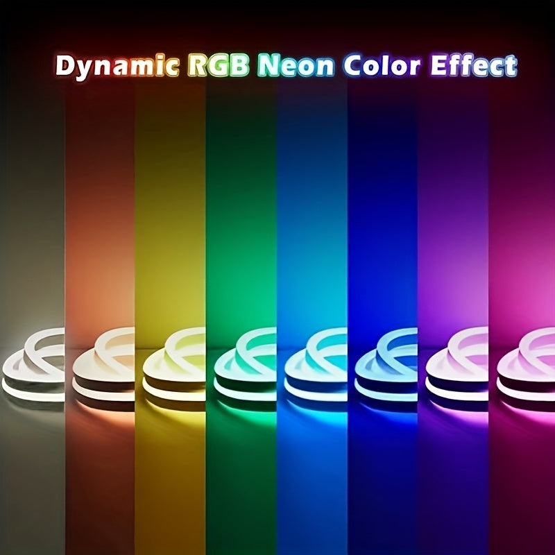 RGB Neon Light Strip with USB Interface and Remote Control, perfect for parties, holidays, and Valentine's Day. Adjustable brightness and multicolor modes. Smartphone compatible.