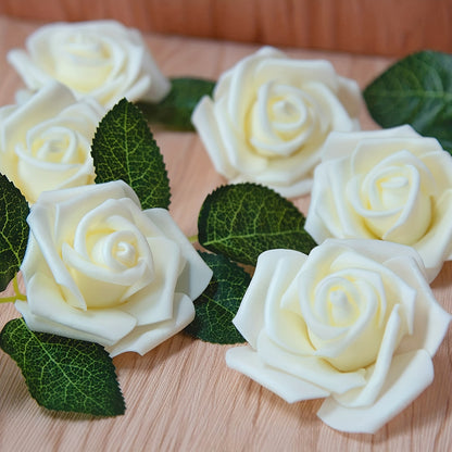 50pcs of 7.5cm Artificial Foam Rose Flower Heads in Ivory White for Wedding Party Home DIY decorations.