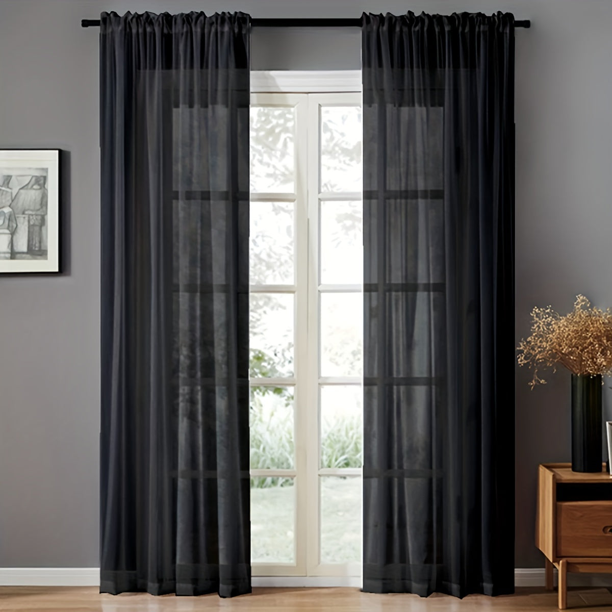 Pair of Sheer Voile Curtains with Rod Pocket for Kitchen, Bedroom, and Living Room Home Decor