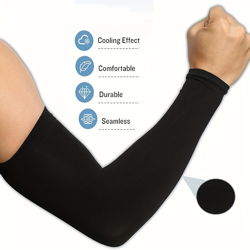 3 pairs of cooling arm sleeves made of ice fabric for sports and daily use, providing breathable, stretchable, quick-drying, and sun protection for summer activities and cycling.