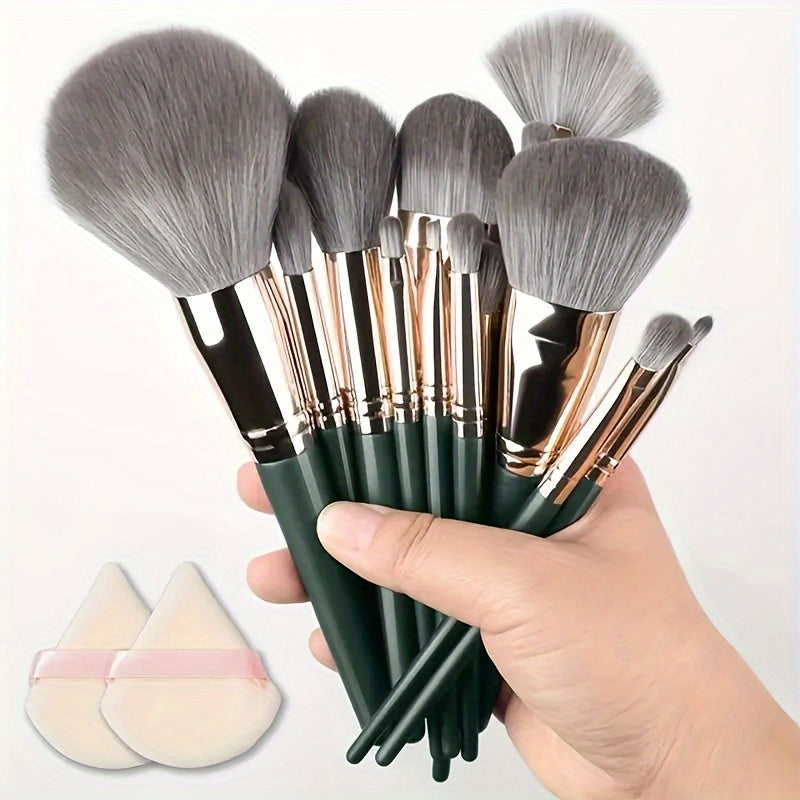 14pcs makeup brushes with soft synthetic bristles perfect for makeup, including brushes for rouge, foundation, eye shadow, and lips. Suitable for beginners to professionals.