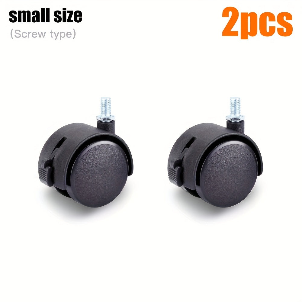 Set of 2 or 4 rotating foot rollers with dimensions of 5.08cm x 3.81cm. These e-sports chair accessories come with a locking brake and a neck grip foot roller. Made with black nylon wheels, they are suitable for use with e-sports chairs, office chairs