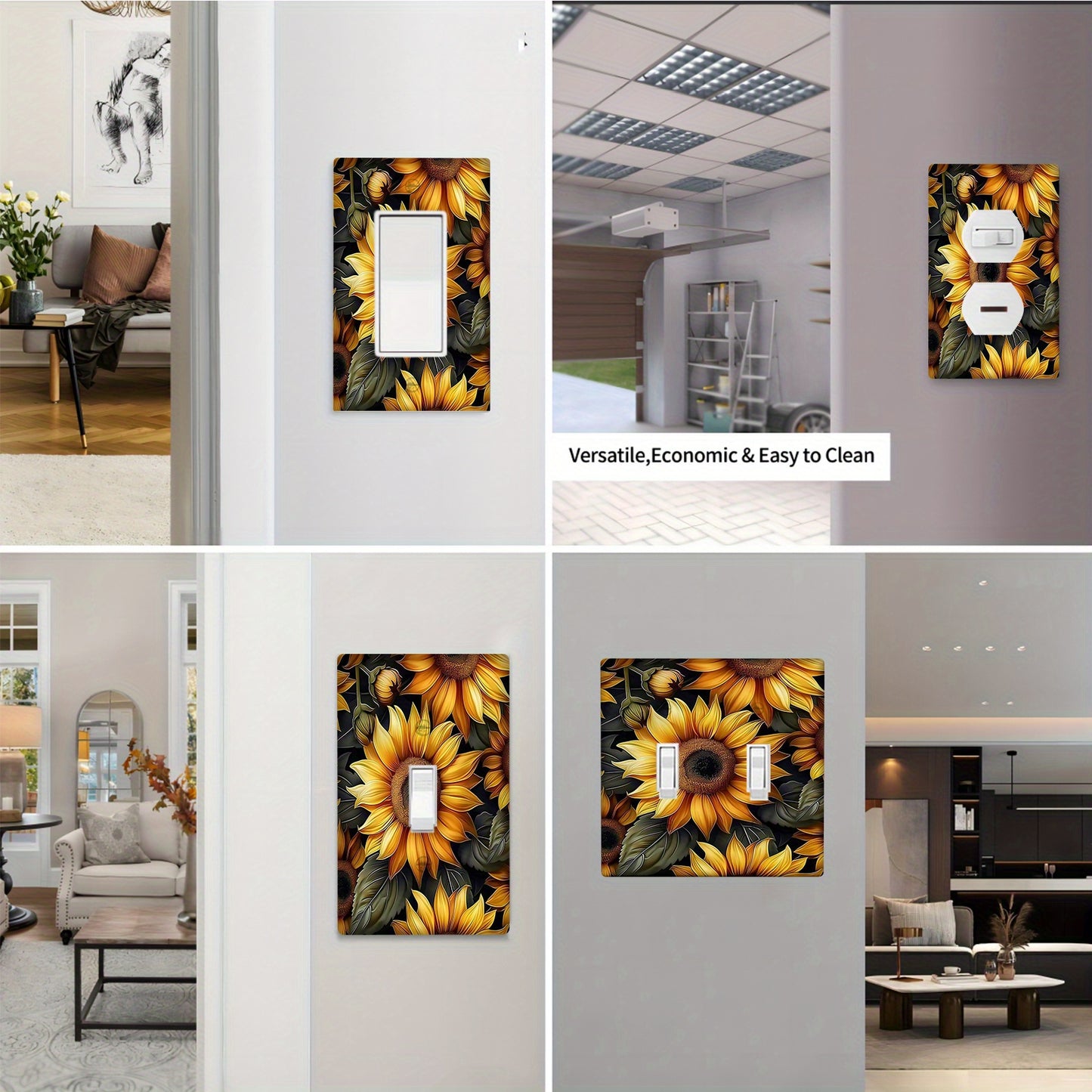 1 pc Unbreakable Polycarbonate Thermoplastic Print Art Plates with Sunflower Design, 1 Gang/2 Gang, Ideal for Switch Cover, Indoor/Outdoor Use in Bedroom or Kitchen.