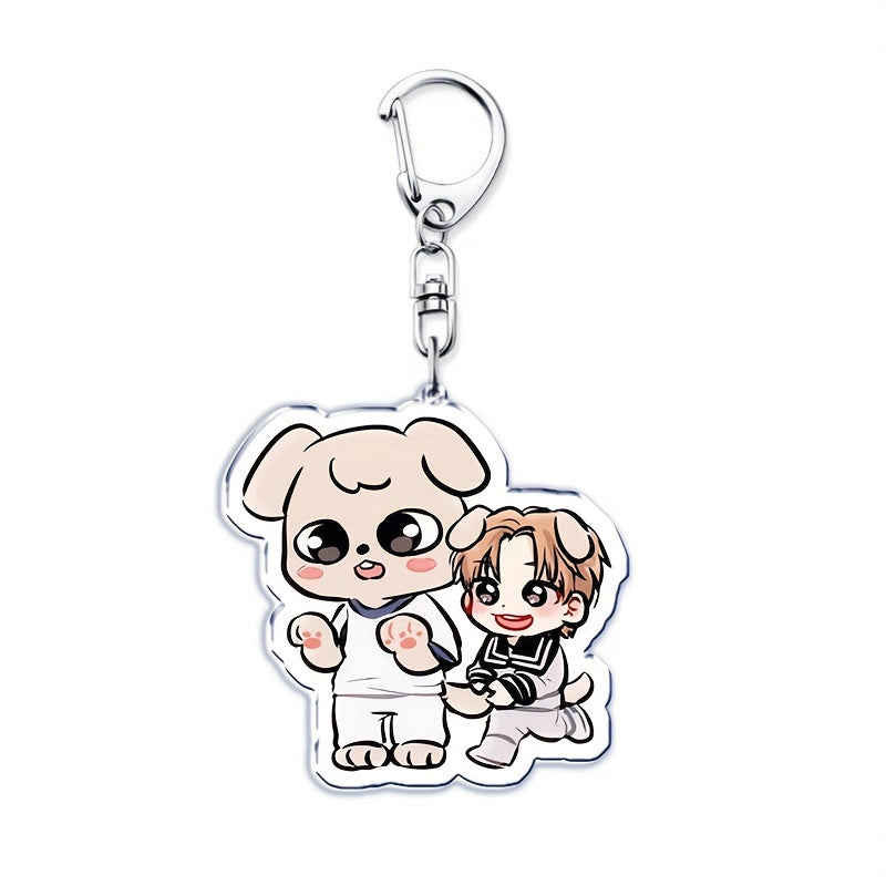 Acrylic Keychain with Adorable Cartoon Animal Design Inspired by K-Pop, Double-Sided Charm for Bags & Keys, Ideal Gift for Fans