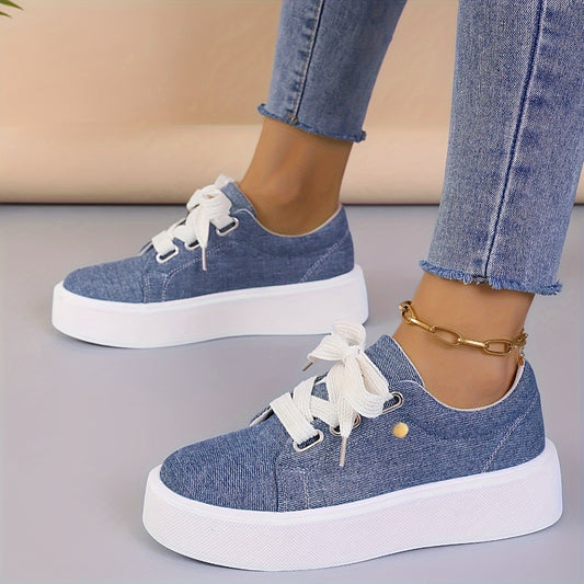 Women's Casual Sneakers with Solid Color, Lace Up Platform, Soft Sole, Comfortable for Daily Wear, Plus Size.