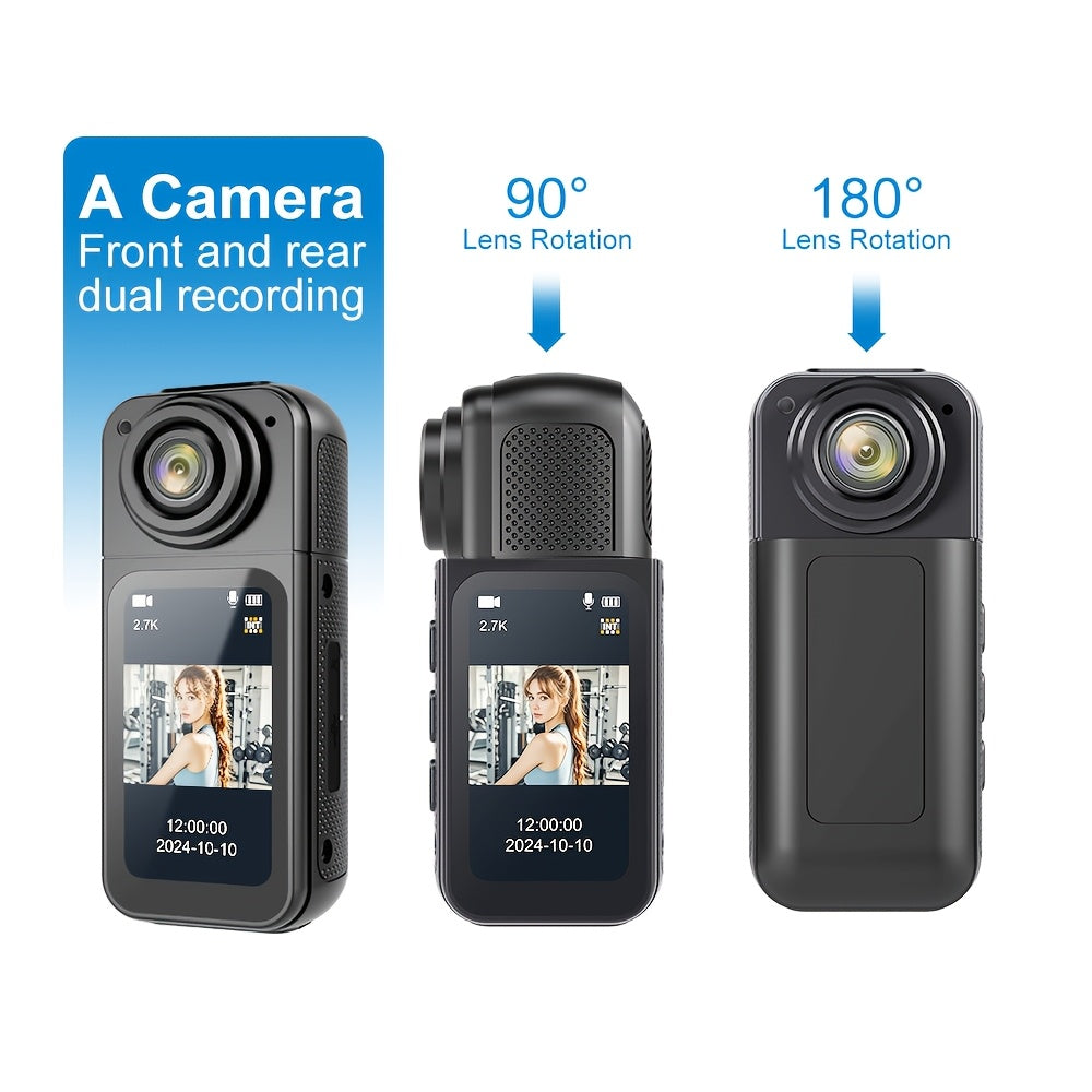 2K Thumb Action Camera, lightweight POV camera with magnetic lanyard, portable body camera with IPS screen, 180° rotating lens, wearable pocket camera for vlog with 64G card.