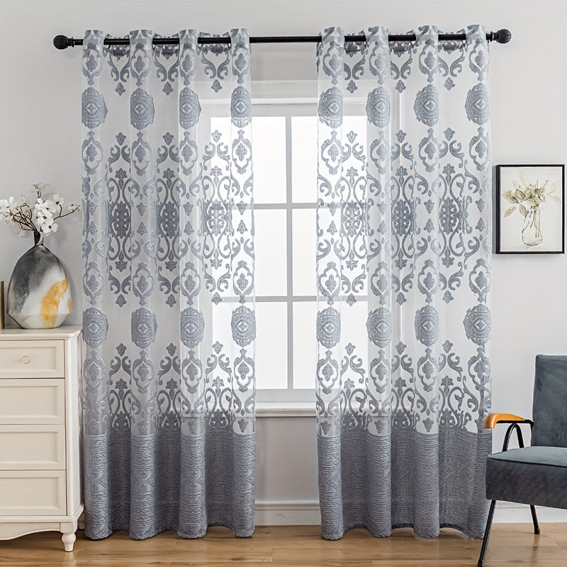 Enhance your home decor with this elegant Jacquard embroidered window sheer curtain, perfect for the living room, bedroom, or balcony. Add a soft and stylish touch to any space with this beautiful window treatment.