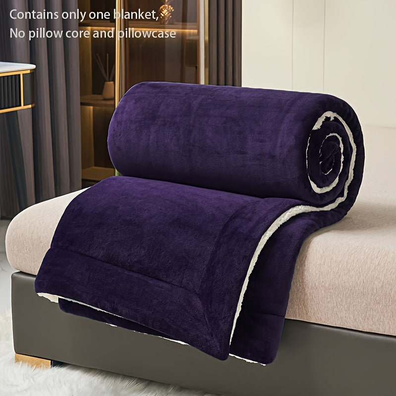 Luxurious Deep Purple Milk Velvet Shearling Throw Blanket - Double-Layered for Ultimate Coziness. This throw is soft, warm, and perfect for year-round comfort. Easy to care for with machine washable fabric. Features a contemporary style and weighs