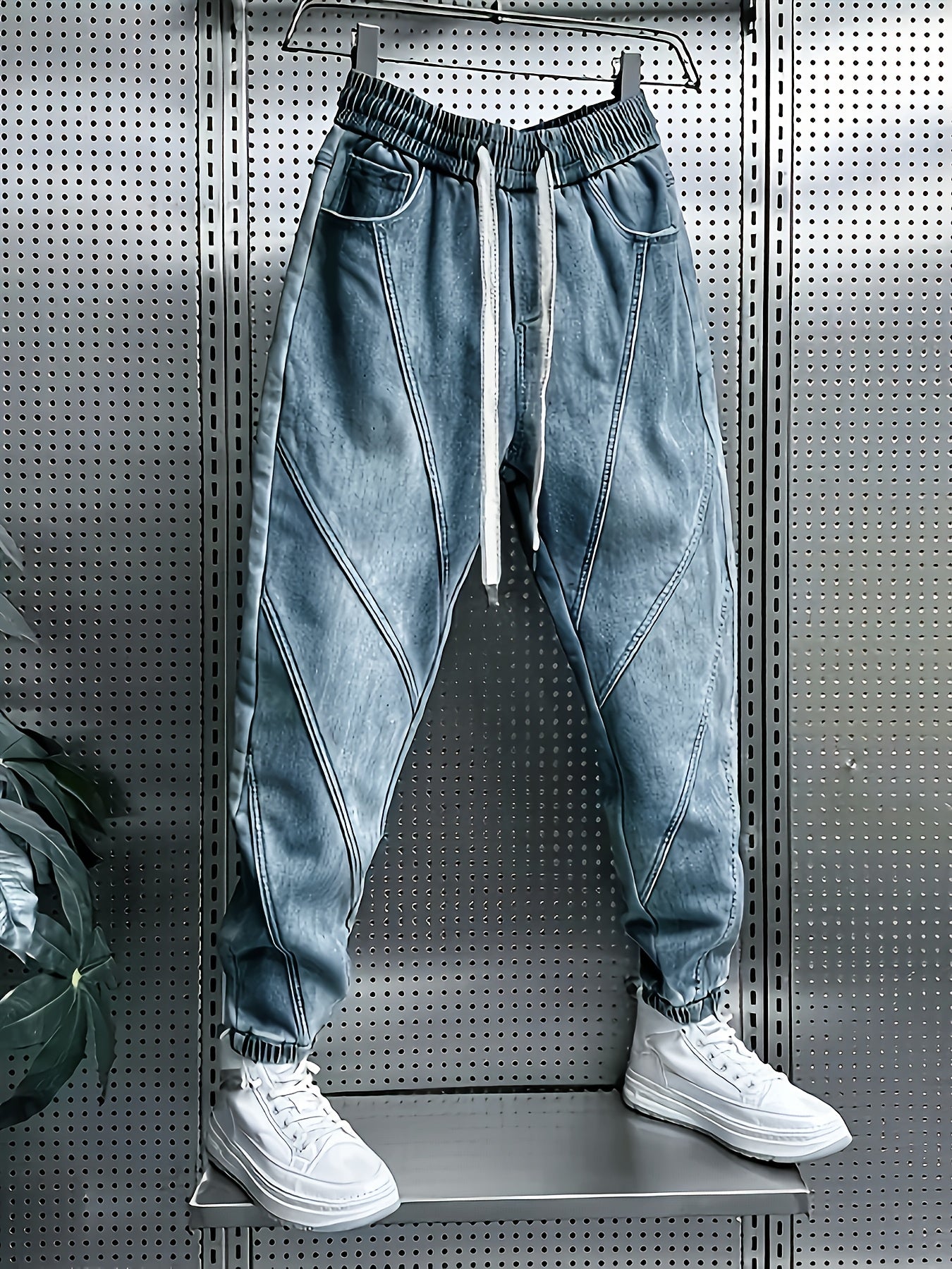 Men's casual cropped denim pants made of cotton blend, featuring a regular fit, solid color, non-stretch fabric, drawstring waist, and pockets. Suitable for all seasons.