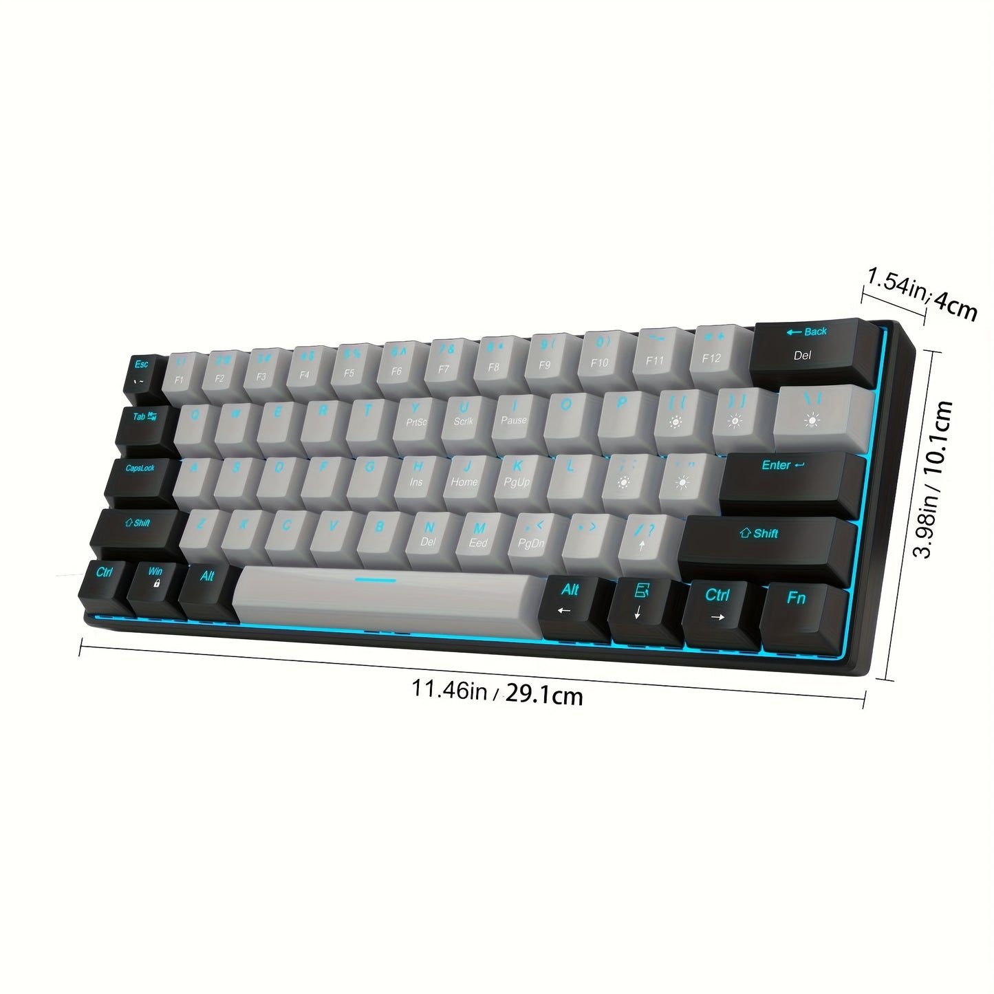 MageGee Ergonomic 60% Mechanical Gaming Keyboard with Blue Switches, Sea Blue Backlit, Compact and Portable for Gamers, USB Powered.