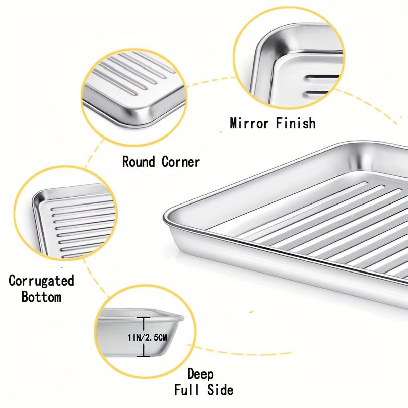 Durable Stainless Steel Baking Sheet Set with Cooling Rack - Safe, Sturdy, and Convenient for Baking and BBQs - Comes with Oven-Safe Wire Rack for Easy Cooking