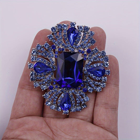 Sophisticated Sapphire Blue Crystal Brooch for Women, Exquisite Glass Rhinestone - Luxurious Fashion Pin Perfect for Dresses and Suits