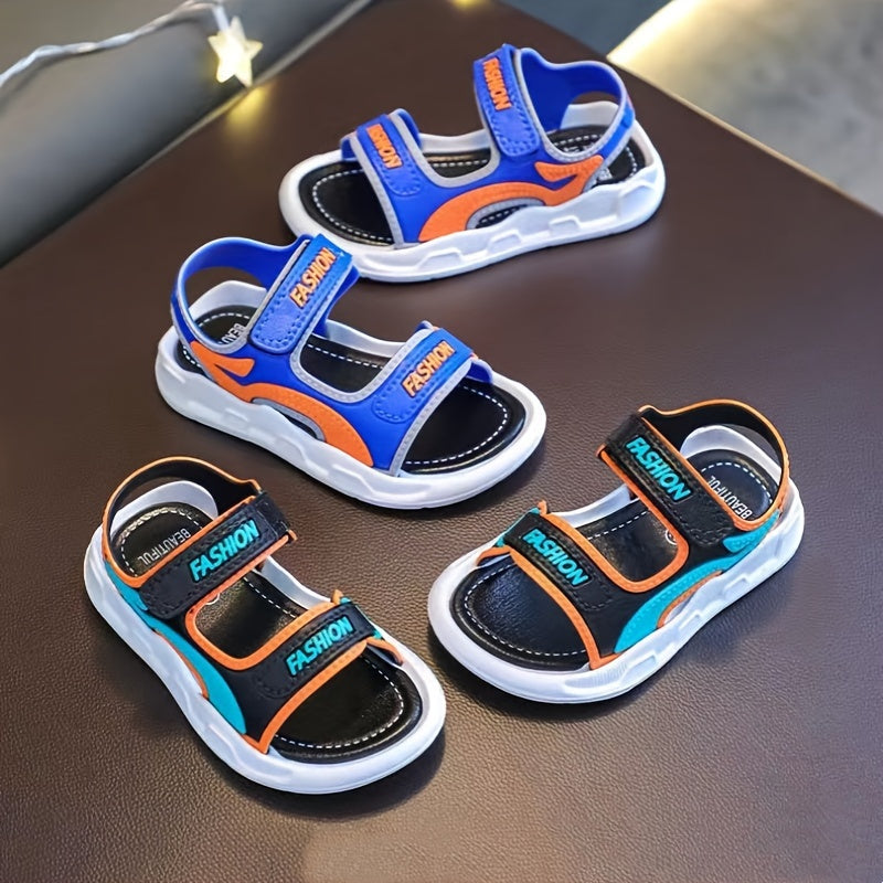 2024 Boys' Summer Sandals: Durable, Breathable with Cartoon Design, Hook-and-loop Fastener Strap - Blue/Orange, Blue/Black/Gray, Blue/Red/Orange