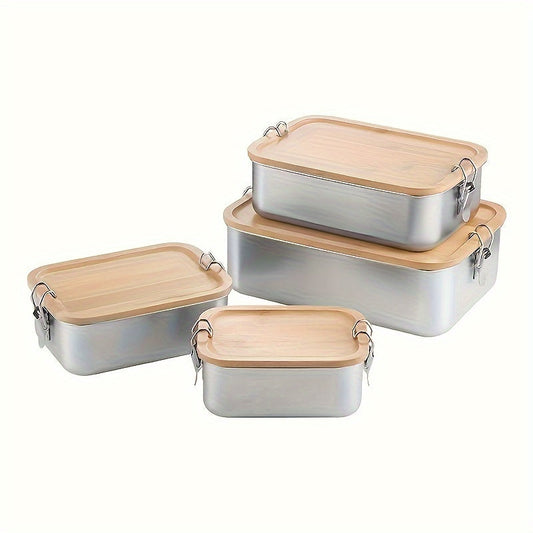 Portable Lunch and Snack Food Container - Bamboo Lid Stainless Steel Bento Box