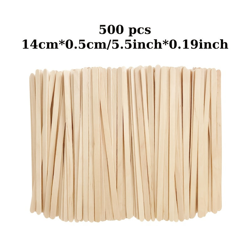 500 pieces of Wooden Coffee Stir Sticks, measuring 13.97cm each. These disposable beverage mixers have a smooth end and are perfect for stirring coffee, cocktails, and other drinks. Ideal for holiday-themed events such as Christmas, Halloween, Easter