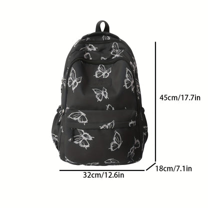 VMI Stylish Butterfly Print Nylon Backpack for Women - Versatile College Bookbag & Daily Commute Laptop Bag with Adjustable Straps, Black & Beige Options, Durable Stitched Design, School