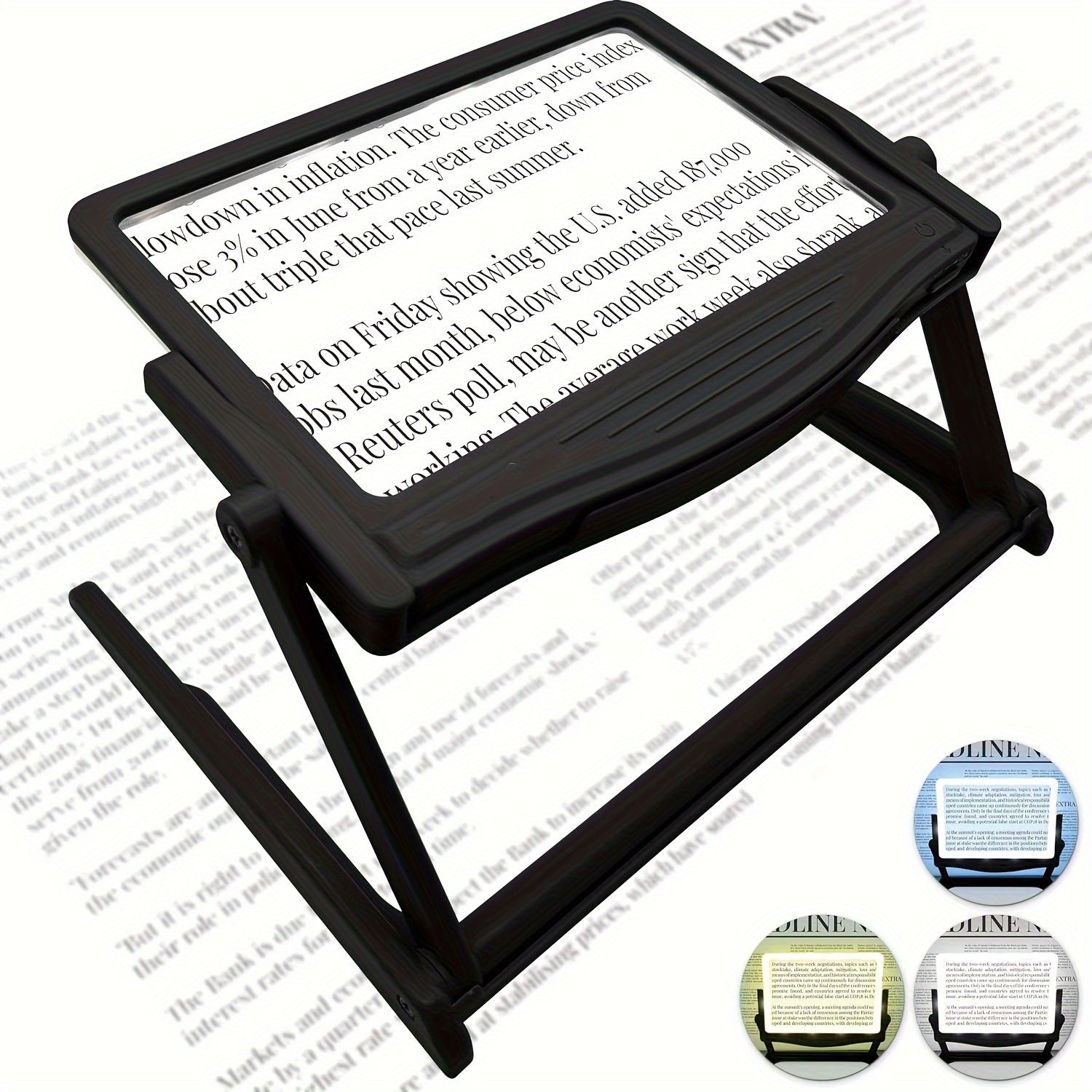 5X Large LED Hands-Free Full-Page Magnifier with Detachable Stand & 3 Adjustable Color Modes - Reduces Eye Fatigue, Ideal for Reading Small Print, Crafts, Low Vision & Seniors - ABS