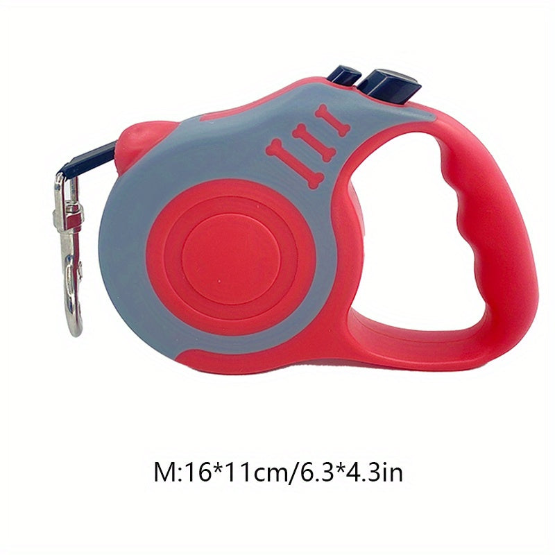 Sturdy dual-switch retractable dog leash offers easy control and comfortable grip.