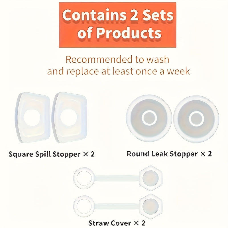 The Silicone Spill-Proof Set includes 6 pieces, ideal for both kitchen and home use. Features leak-proof straw caps and spill stoppers for added convenience.