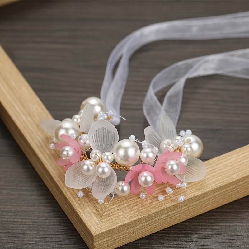 Romantic Floral Bridal Headband with Faux Pearls and Beads - Perfect for Weddings, Princess Birthdays, and Parties