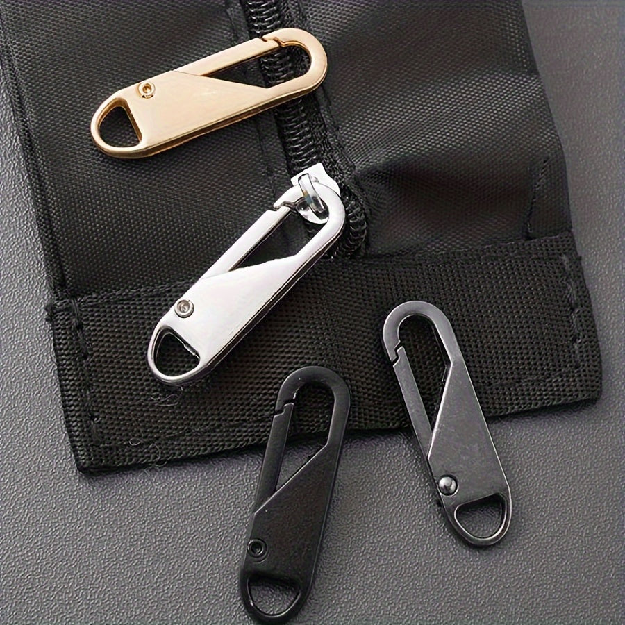 4 black zipper pull replacements for travel bags, clothing, and crafts. Easy to install, with detachable heads.