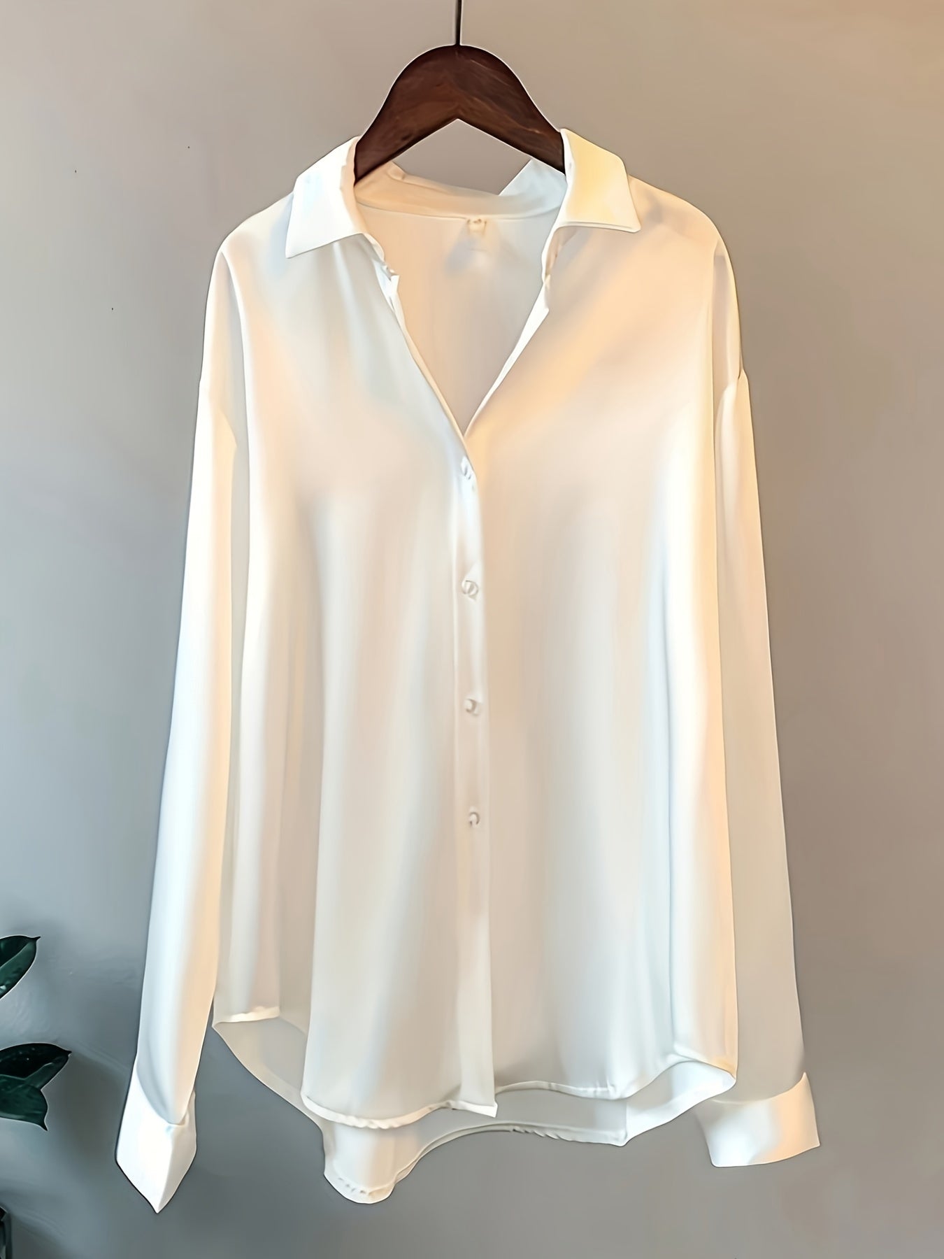 Long sleeve button-up shirt for plus size women, perfect for casual office wear in autumn. Elegant acetate fiber blouse for office ladies.