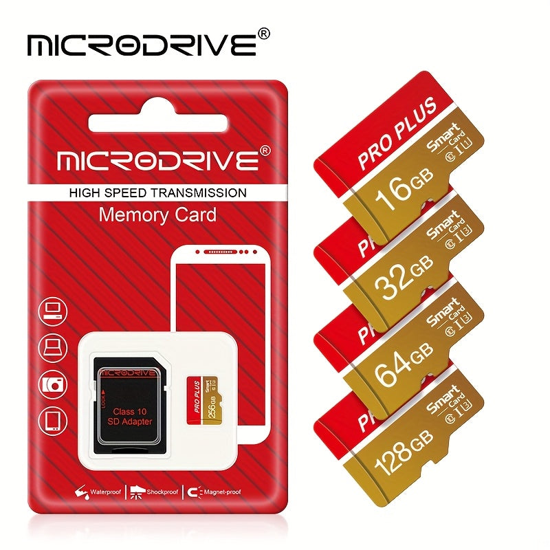 High-speed micro mini SD card available in various storage capacities with U3 Class 10 performance, compatible with SD adapter.