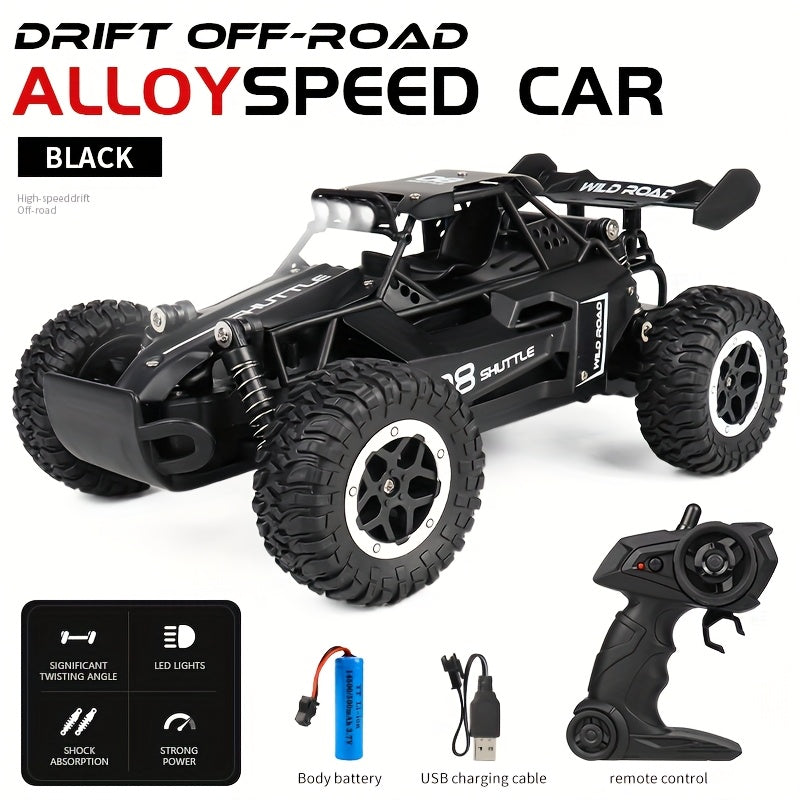 16 RC Alloy Climbing Car with high-speed off-road capabilities, multi-terrain capability, LED searchlights, rechargeable lithium polymer battery, remote control, durable plastic