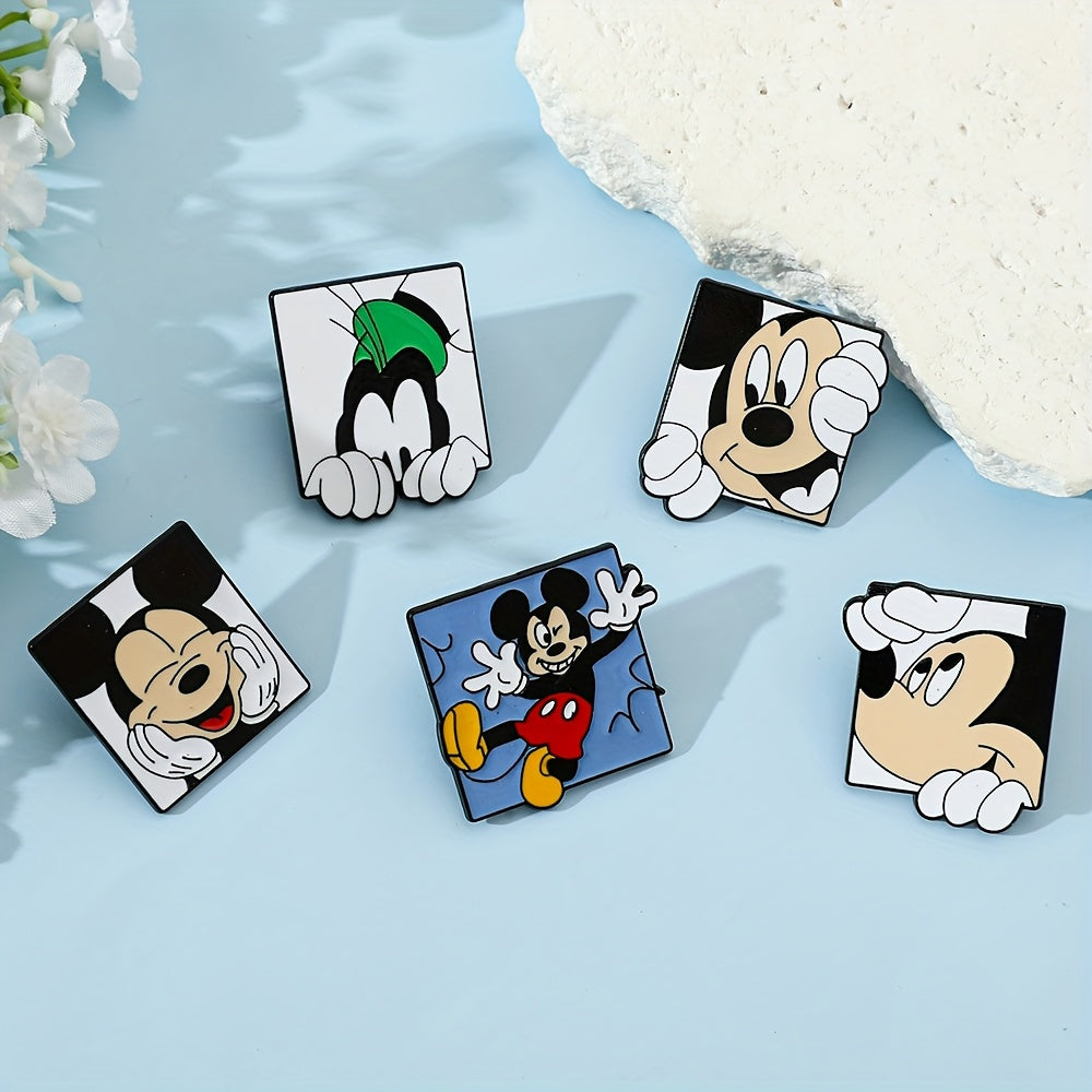 Set of 6 enamel brooch pins featuring adorable animal shapes such as Mickey Mouse and friends. Made of high-quality alloy metal, these cute and minimalist badges are perfect for adding a fun touch to your clothing and backpack.