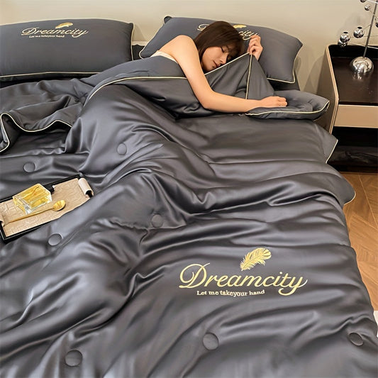 Dreamacity Elegant Summer Quilt - Luxurious Golden Embroidery on Soft, Skin-Friendly 100% Ultrafine Microfiber. Vintage Style Lightweight Cooling Bedding, Machine Washable in Grey. 90g Fabric Weight, Quilting Fabric Only. (Pillowcase & Sheet Not Included)