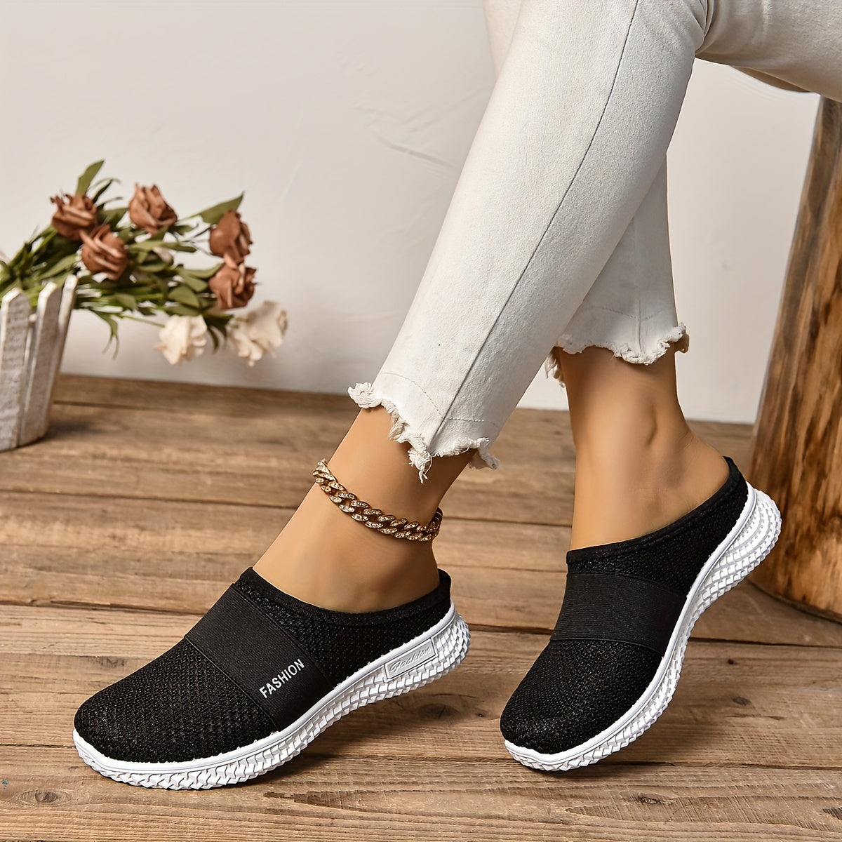 New breathable mesh half slipper shoes for women with comfortable sole for summer