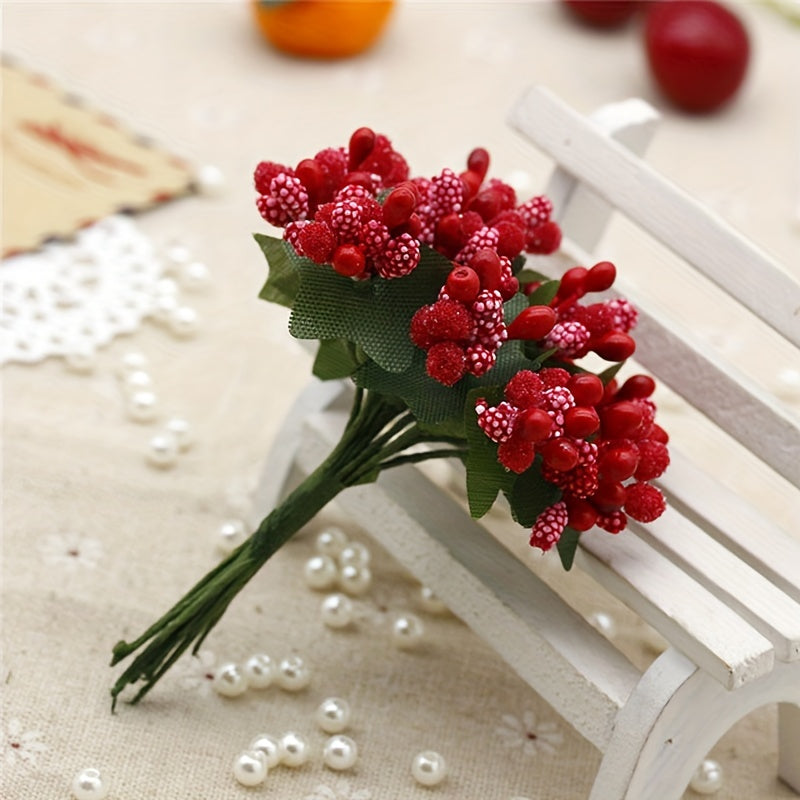 Collection of 36 artificial pearl flowers with foam fruits for creating candy gift boxes, DIY flower wreaths, and vase decorations.