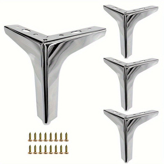 Four pieces of modern style furniture legs made of metal, available in luxury golden triangle design in black, golden, and silvery colors. Suitable for tables, cabinets, boards, sofas, and chairs. Comes in four specifications: 10cm/3.9in, 13cm/5.1in