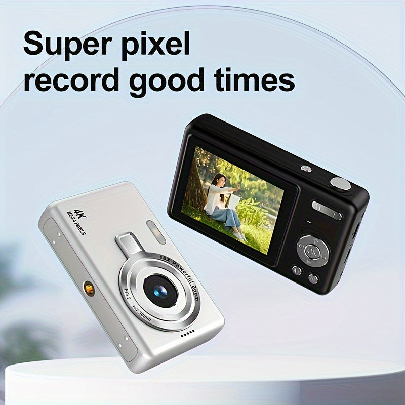 FHD 1080P vlog camera with auto-focus, 12 MP, 16x digital zoom, 2.4-inch TFT screen, portable for students.