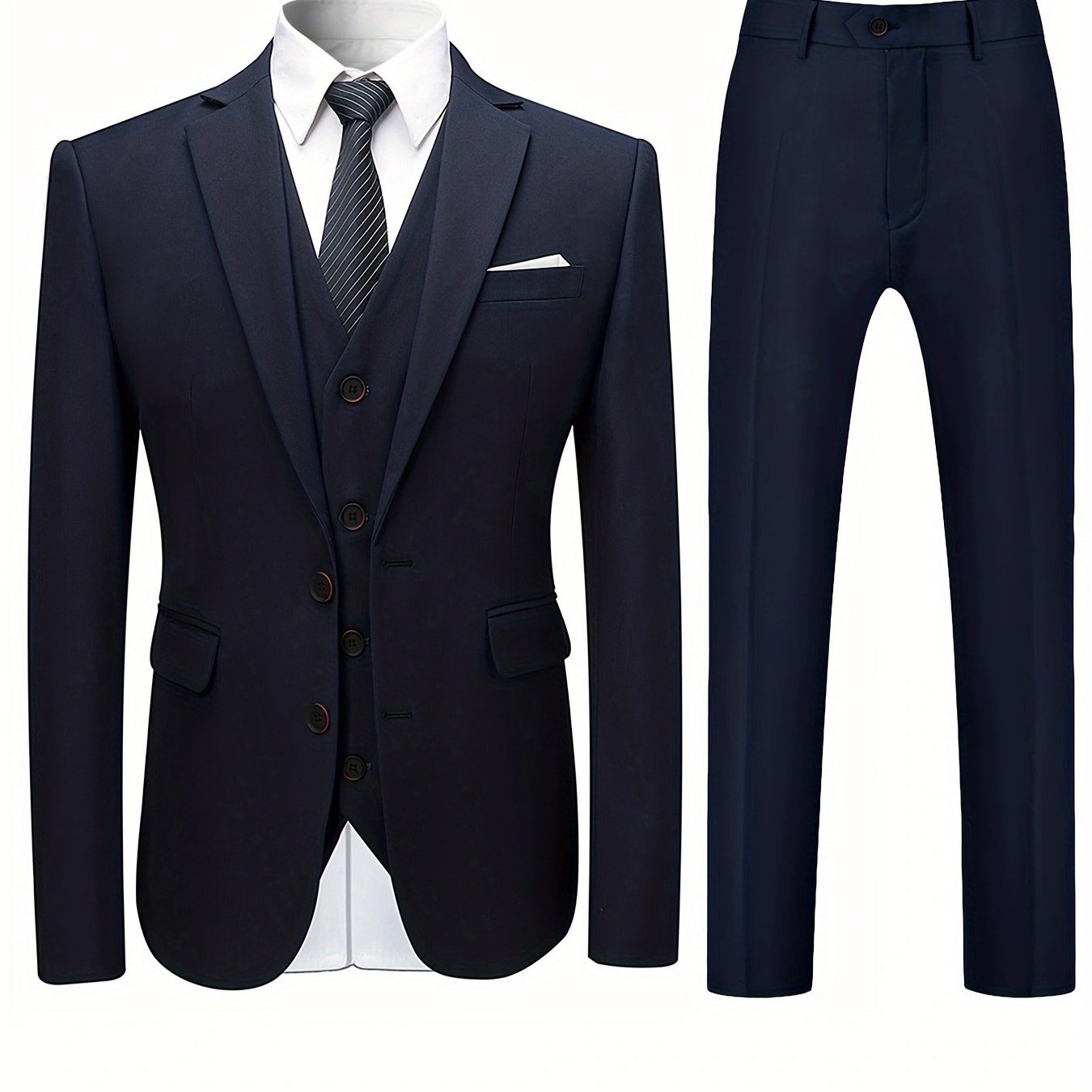 Men's Two-Button Suit Three-Piece Set - Solid Color