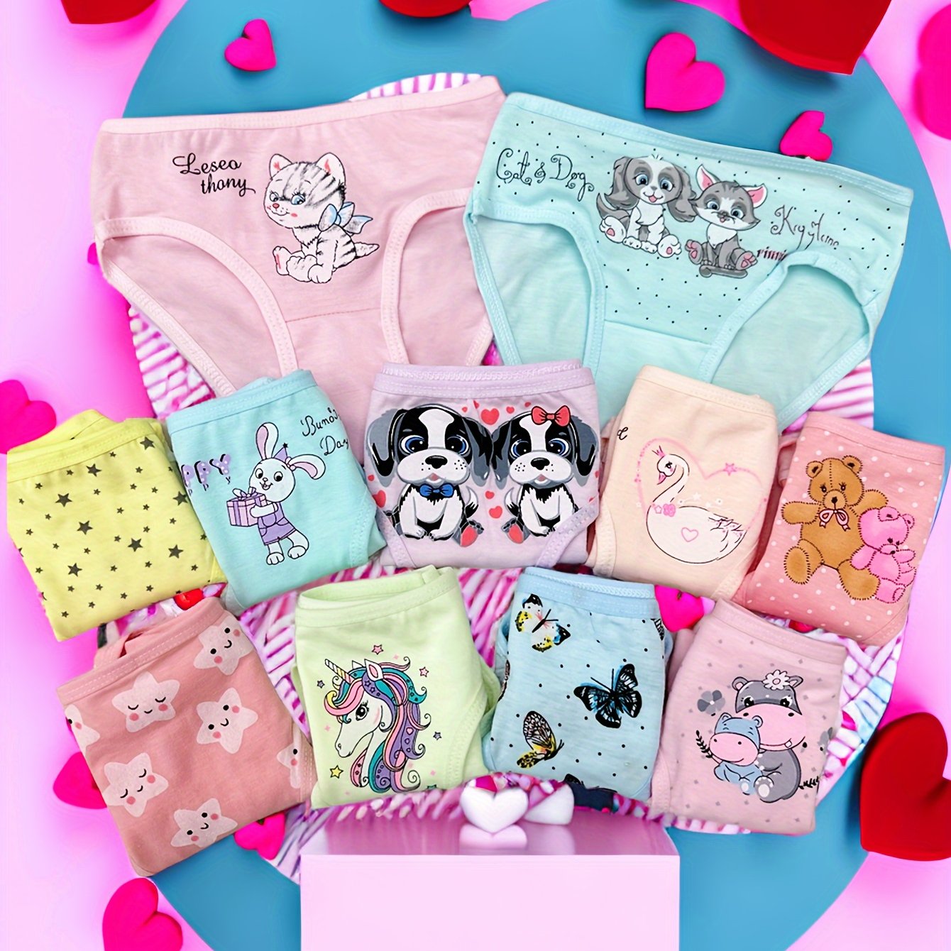 6pcs Cute Cartoon Print Cotton Blend Briefs for Girls with Medium Stretch Knit Fabric, 95% Cotton and 5% Spandex