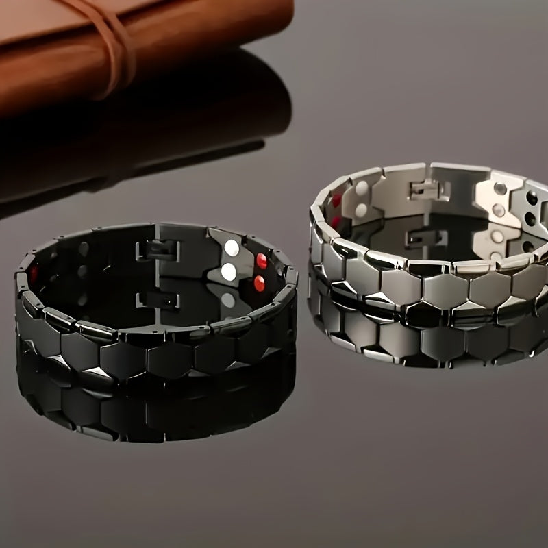 Stylish Black Titanium Steel Magnetic Bracelet perfect for Father's Day gift, with waterproof and textured design, ideal for men's fashion accessories.