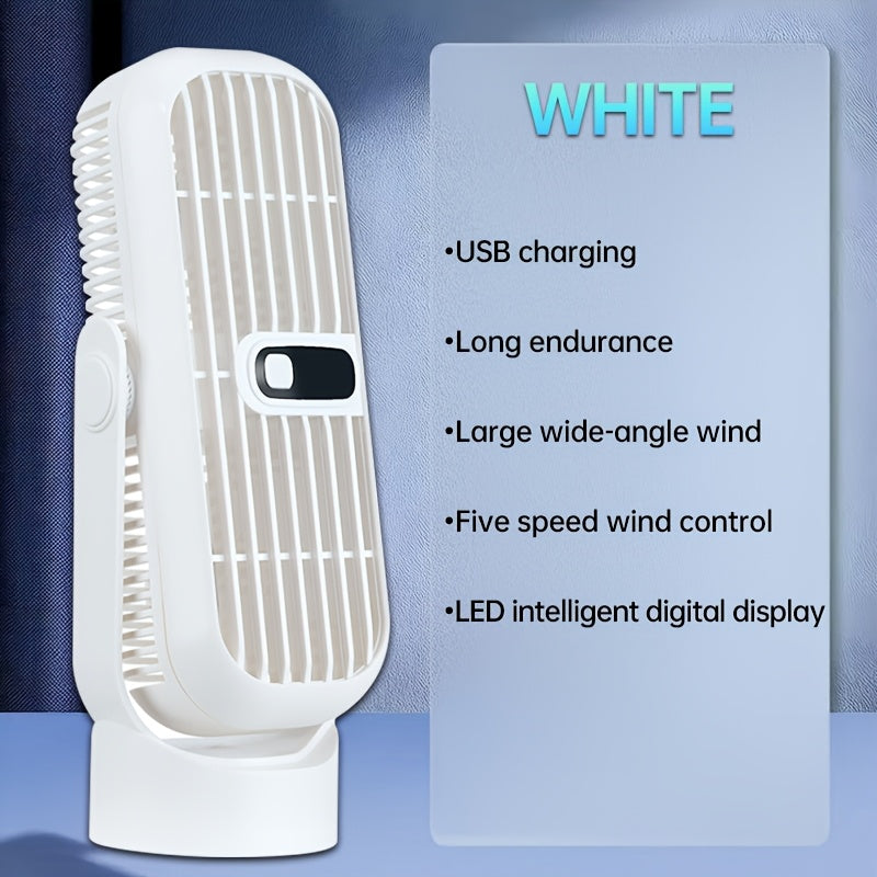 Sleek White Ultra-Quiet Portable Desktop Fan Featuring Dual High-Speed Motors, 720° Adjustable Airflow, USB Rechargeable Large Capacity Battery - Ideal for Indoor & Outdoor Cooling