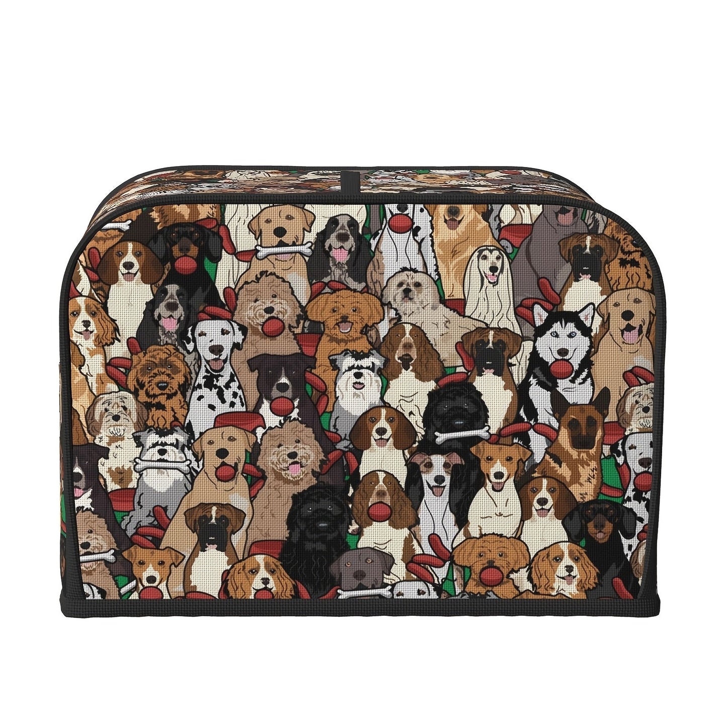 This toaster cover has a cute cartoon dog design with animal elements, perfect for protecting your appliance from dust and fingerprints. It's machine washable and fits a two-slice toaster, making it a convenient and easy-to-clean kitchen accessory.