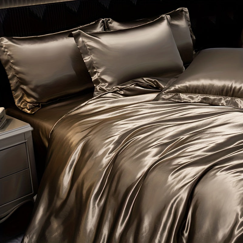 Luxurious 4-piece Satin Bedding Set with zip closure - perfect for home, guest rooms, and hotels.