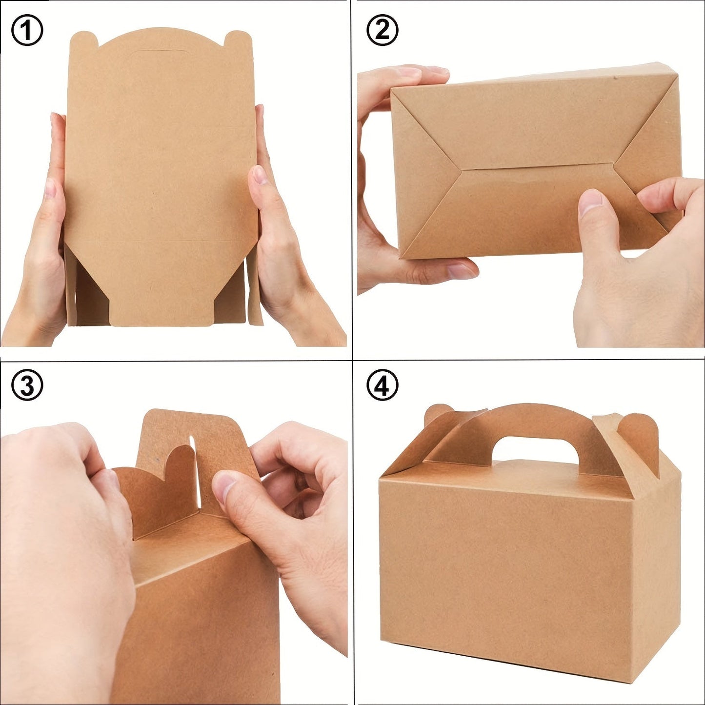 Set of 12 Kraft paper cake boxes measuring 15.24cmx8.89cmx8.89cm. Ideal for bakery items such as cakes, chocolates, cookies, pies, and other pastries. Perfect for use as birthday party favors or wedding party gifts. Can also be used as baking tools