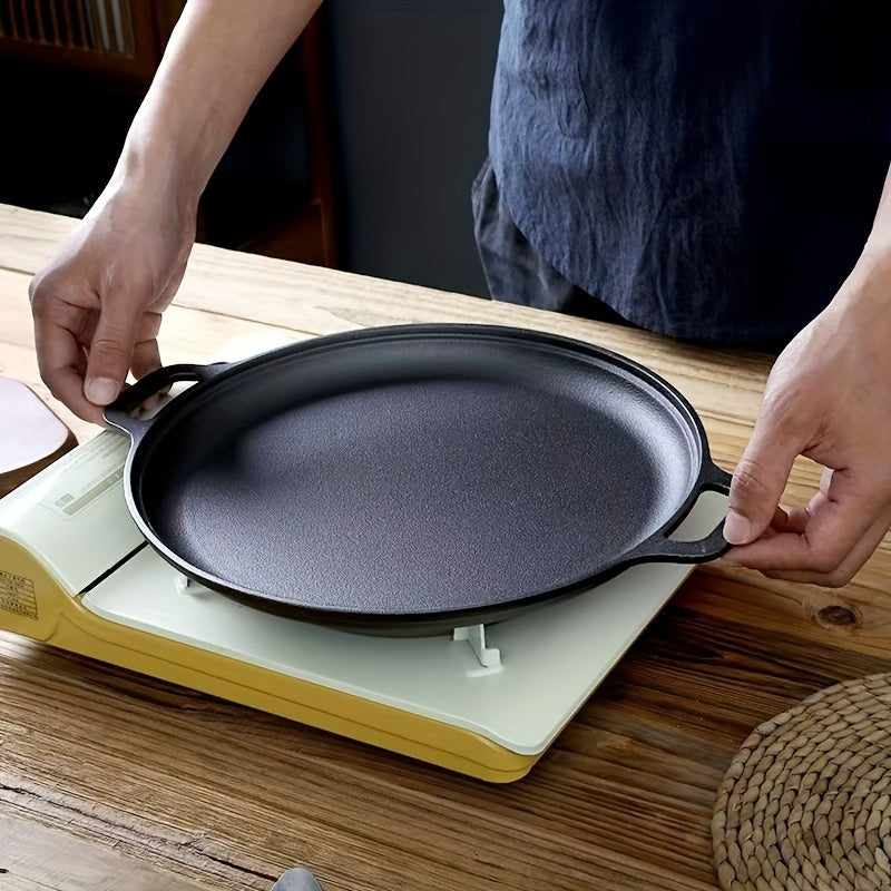 Single-piece Multi-Functional Non-Stick Cast Iron Griddle Skillet for Pizza, BBQ, and Pancakes - Suitable for Use on Any Stovetop, Perfect for Cooking at Home or Outdoors - No Electricity Required