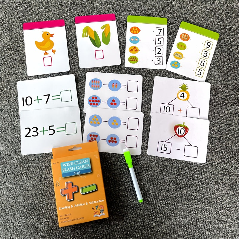 Early Learning Flash Cards for Kids with Erasable Features - Teaches Numbers, Letters, and English Addition/Subtraction Skills