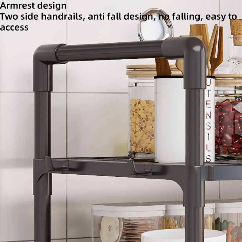 Kitchen organizer with handrail hooks for 2 tiers - Spacious and sturdy stand for microwave, oven, and bread maker storage.