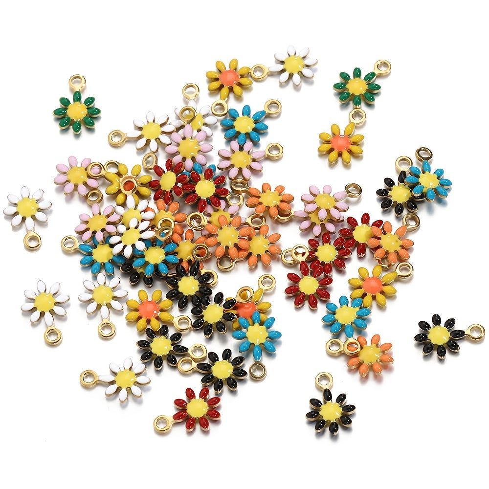 20 pieces of golden-colored stainless steel enamel daisy flower charms pendants for making bracelets, necklaces, and other DIY jewelry projects that won't fade.