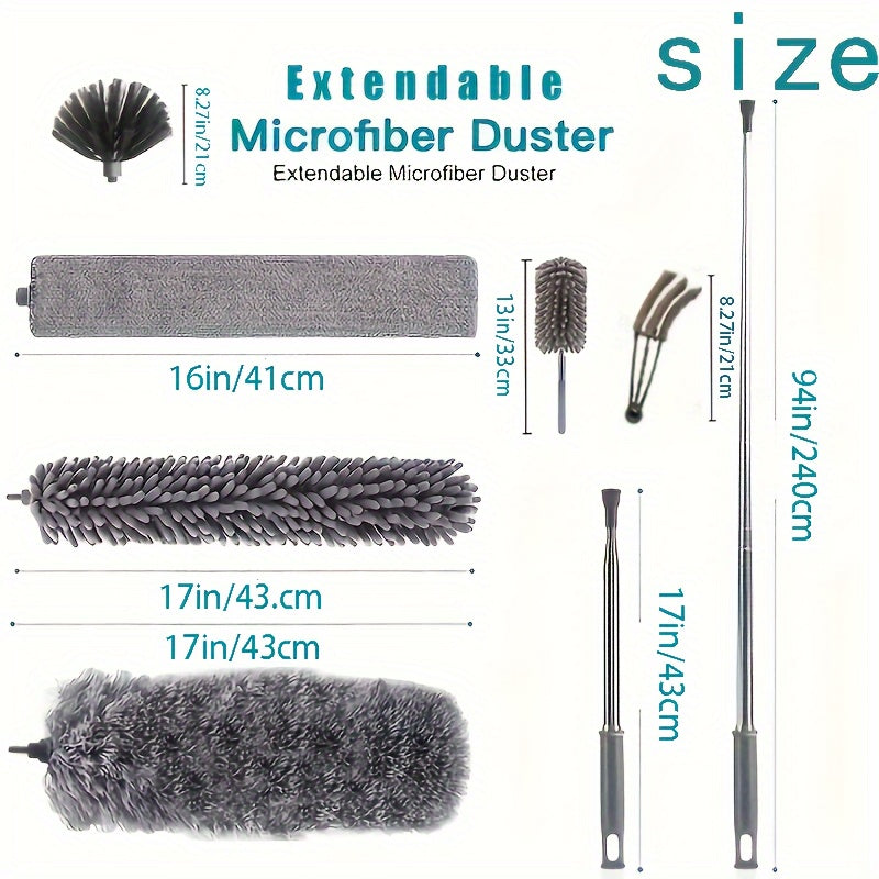 Bundle of six to seven microfiber dust dusters, with a feather duster belt, a telescopic extension pole of 279.4 cm, a reusable flexible dust duster, a washable lightweight dust duster, perfect for cleaning ceiling fans and cars.