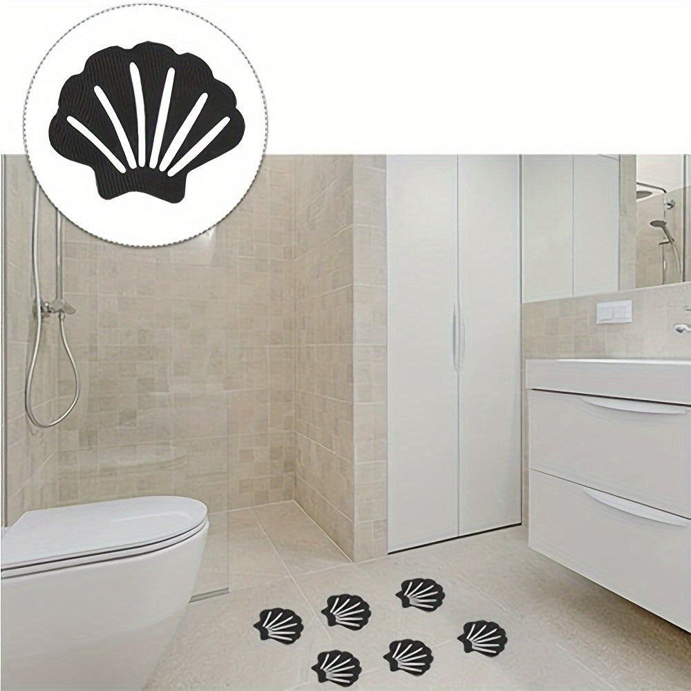 Set of 6 Non-Slip Bathroom Mats with Scraper - Shower Stickers for Bathtubs and Pool Floors, Hand Wash Only, Includes Steps