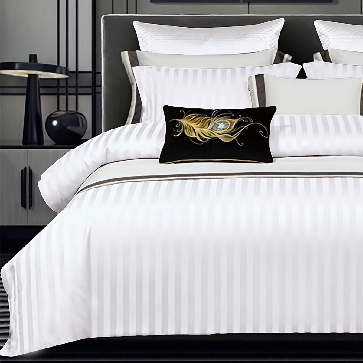 Luxurious 3-piece Duvet Cover Set in White Satin Print - Includes 1 Duvet Cover and 2 Pillowcases (Core Not Included). This Soft and Comfortable Bedding Set is Perfect for the Bedroom or Guest Room.